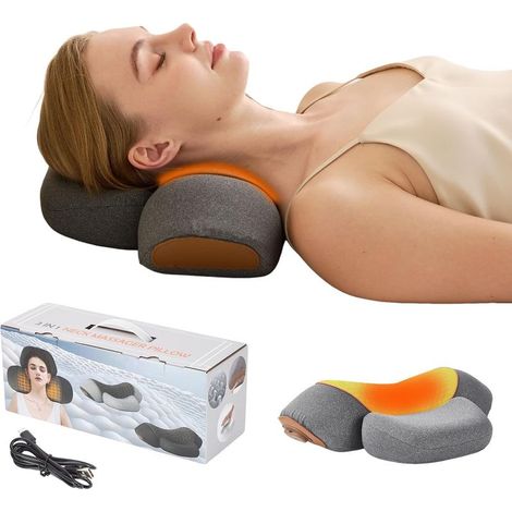 3-in-1 Nackenmassagegerät mit Wärmefunktion – Vibrations- und Zervikaltraktionsmassage – 1 Tag Akkulaufzeit – Ergonomischer Memory-Schaum