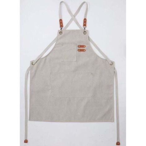 (Beige)Tablier Cuisine Homme Tabliers en Toile avec 3 Poches Imperméable et Réglable Apron pour Barbecue, Restaurant,Jardin, Charpentier,78 x 68cm (1/4)