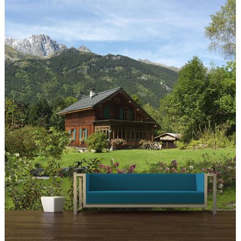 Papier peint panoramique 250 cm X 270 cm, Chalet de montagne au printemps - Photo décorative (1/4)