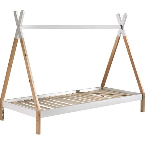 FLITT - Lit 90x200cm Blanc et Pin Forme Tipi (1/4)