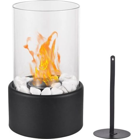Cheminée de table, cheminée de table, brasero de table avec Pierre blanche, cheminée portable, mini cheminée personnelle intérieure et extérieure - carburant bioéthanol, décoration de la maison, cadea (1/4)