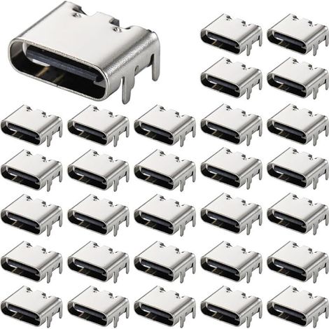 30 Pièces Prise USB-3.1 USB C, connecteur Femelle 6 Broches Type-c pour la Conception de Circuits imprimés, Bricolage, Charge à Courant élevé - SMD, SMT (1/5)