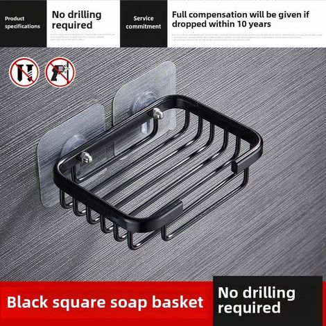 Porte-savon en aluminium spatial non perforé, filet à savon noir, fixation murale par ventouse, porte-savon de salle de bain, drainage, sans perçage (1/5)