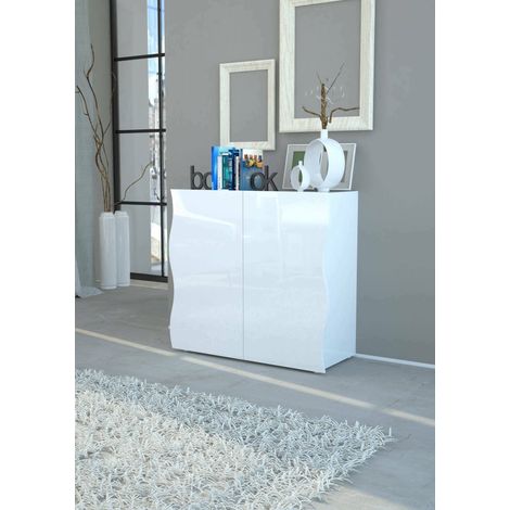 Dmora Aparador moderno, Aparador de diseño, mueble de 2 puertas, Made in Italy, Mueble para TV, Salón buffet, 90x40h81 cm, color blanco brillante, con embalaje reforzado (1/4)
