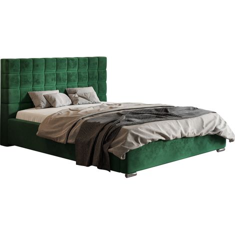 Lit 180x200 cm Noris - Chambre à coucher lit double - Lit rembourré avec coffre de lit Tissu velours (Vert - Amor Velvet 4311)