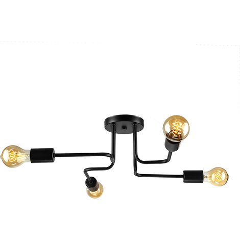 Plafonnier Semi-encastré - 55 cm - Fer Forgé - Noir - 4 E27 - Pour Salon Chambre Salle À Manger - 1 Pièce (1/5)