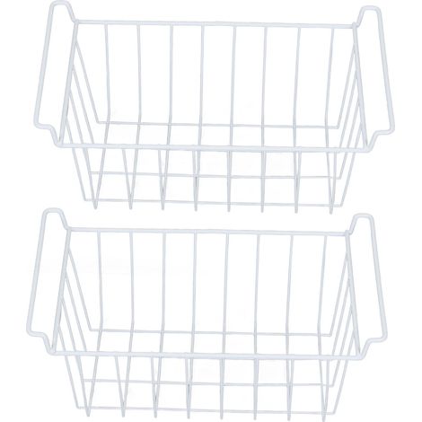 Lot de 2 paniers pour réfrigérateur et congélateur, grands, en fil métallique, avec poignées, 49,5 x 24,5 x 20 cm / 19,5 x 9,6 x 7,9 pouces (1/5)