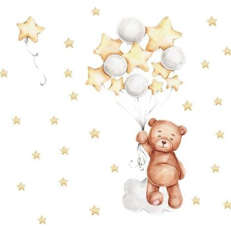 Wandtattoos mit Ballon- und Sternenbärenmotiv, Kinderaufkleber für Jungen und Mädchen, Schranktürdekoration (1/5)