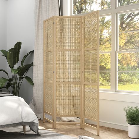 Separador de ambientes de 3 paneles, biombo plegable de 180 cm, separador de ambientes independiente con diseño tejido a mano para el hogar, natural (1/5)