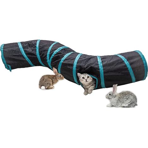 QAZQA Tunnel pour Chat 2 Voies, Tube de Tunnel Pliable pour Animaux de Compagnie Jouet intéractif Tunnel a Chat Jouets pour Chats, Chiots, Lapins, Cobaye Utilisation Intérieure et Extérieure (S -Tunne