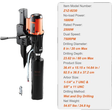Machine de forage à cœur diamant, puissance de 3200W, fonctionnalité humide/sèche, 3200W (1/2)