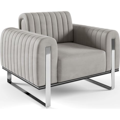 Selsey Parissa - Sessel, Samt Hellgrau verchromte Füße, 106 cm (1/5)