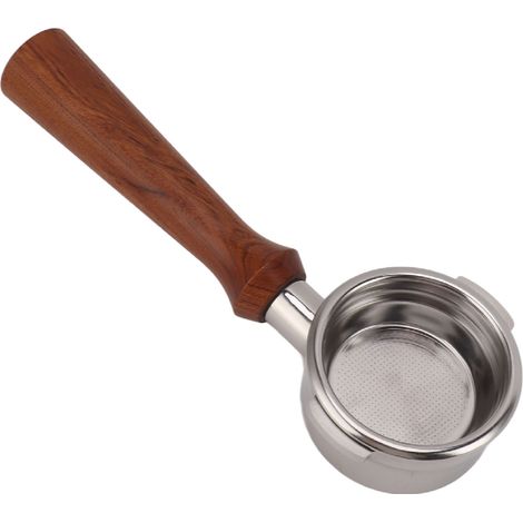 Portafilter 58mm Bas Sans Fond 2 Oreilles Inox Poignée Bois Détachable Accessoire Machine Café pour Breville 9 Serie