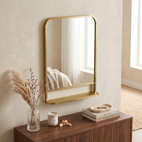 HOMCOM Rectangle Wall Mirror with Shelf 70 x 50 cm, for Living Room, Bedroom
