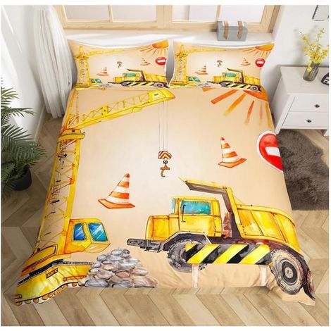 Garçon Excavatrice Parure de Lit bâtiment Jaune Camion Réversible Housse de Couette 140x200cm bâtiment Construction véhicule - BUK (1/4)