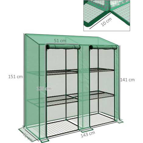 Mini serre verte 3 niveaux 6 étagères grillagées, 2 ouvertures bâche plastique pour balcon (1/5)