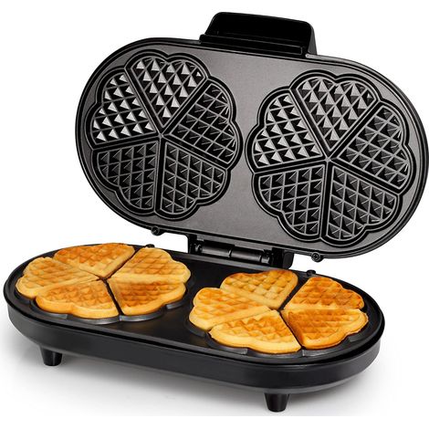 Doppel Waffeleisen 10 dünne herzförmige Waffeln 2x Ø16cm Herzchen Waffelbäcker (1/5)