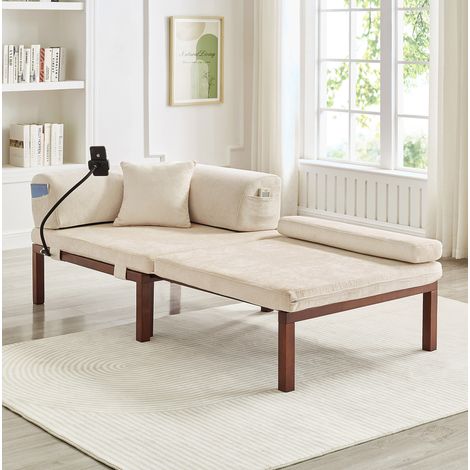 Sofá cama plegable beige en terciopelo con cama nido individual y estructura resistente (1/5)