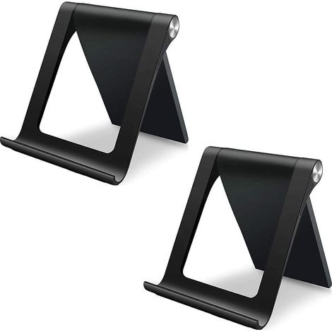 Lot de 2 supports de bureau pliables et réglables pour téléphone et tablette, rotation à 360°, compatibles avec iPhone XS Max, XR, X, 8 et 7, Samsung S10+, S10, S9, S8, Note 9 et S7 Edge. (1/4)