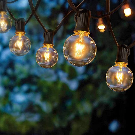 Guirlande Lumineuse 25 Ampoules G40 Etanche 7.62m Blanc Chaud,Guirlande Guinguette Intérieur Extérieur pour Fête Jardin Mariage Patio (1/5)