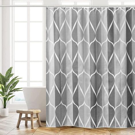 Rideau de Douche 180x200 cm, Polyester Lavable en Machine avec Ourlet Inférieur Lesté et 12 Crochets, Rideau Baignoire, Vagues Gris (1/5)