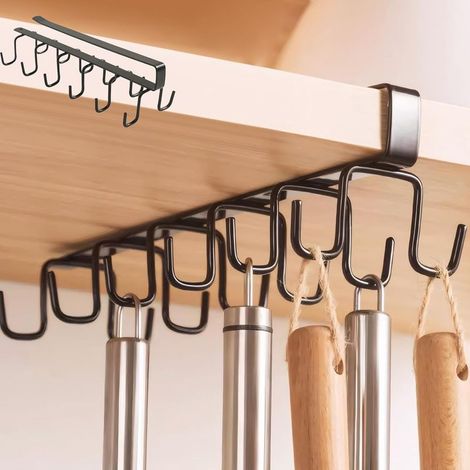 Ein Unterschrankhaken mit 12 zweireihigen Haken, nagelfreie Montage, geeignet zum Aufhängen von Tassen, Geschirr, Schals, Gürteln, Schlüsseln und anderen Gegenständen sowie für Regale. (1/5)