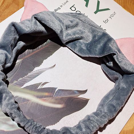 Bandeau de toilette Gris Oreilles de Chat, Élastique Doux et Extensible, Léger pour Soin du Visage, Lavage Visage Confortable, Fini Mignon (1/4)