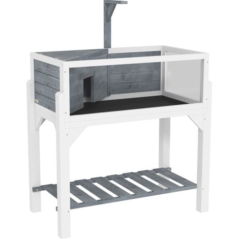 Terrarium pour tortue terrestre surélevé avec pieds, 2 compartiments, toit ouvrant, espace interactif, 84,5 x 47,5 x 90 cm, gris (1/5)