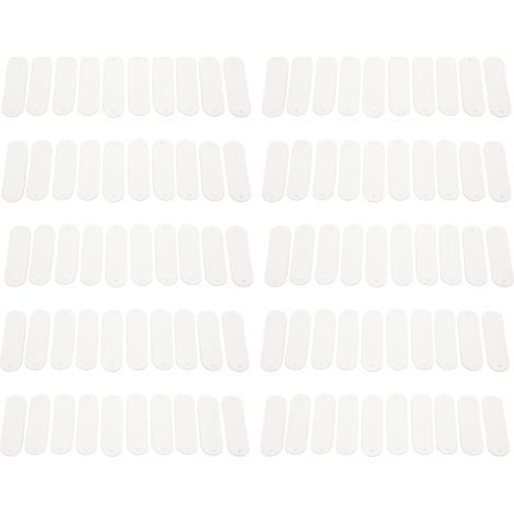 100 gehäkelte Etiketten 4,5 x 1,2 cm, 2 Löcher, aus weißem Kunstleder, für DIY-Verzierungen und Accessoires. (1/5)