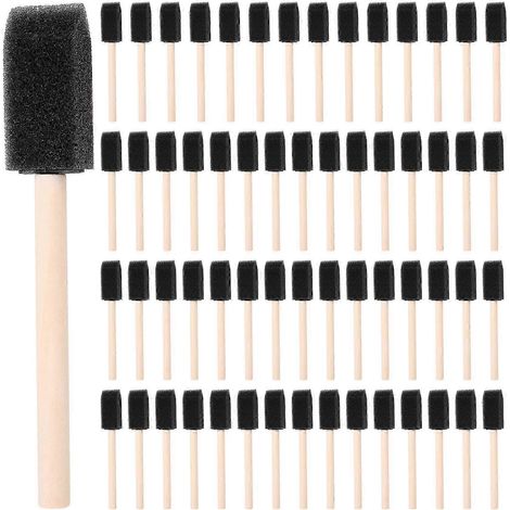 Ensemble de 60 petits pinceaux en mousse, manches en bois, 2,5 cm (1 pouce), idéal pour les enfants (JN). (1/5)