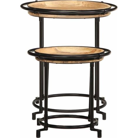 Ensemble de table d'appoint 2 pcs bois massif de manguier
