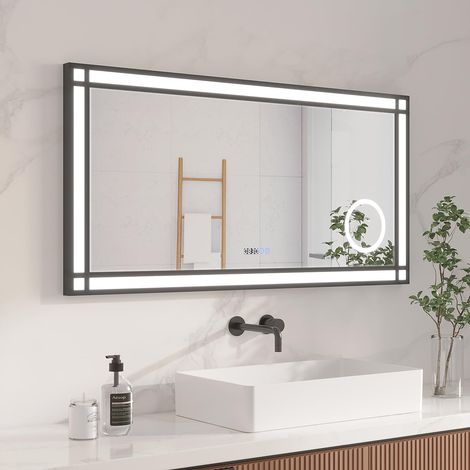 AQUABATOS LED Spiegel Touch Beschlagfrei Kaltweiß 6400K Dimmbarer Badspiegel mit Beleuchtung 3-fache Vergrößerung Badezimmerspiegel Wandspiegel  2. Größe: 120 x 60 cm (1/5)