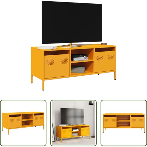 Metall-Schrank - TV-Schrank Senfgelb 101,5x39x43,5 cm Kaltgewalzter Stahl (1/5)