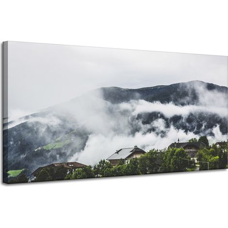 Leinwanddruck Natur – Berge im Nebel, 120 x 60 cm