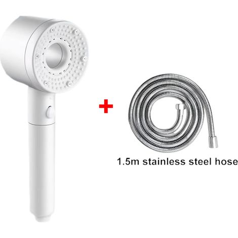 (Ensemble de flexibles blancs) Pommeau de douche réglable à 5 jets, grand débit, filtre, mitigeur haute pression pour économie d'eau, accessoires de salle de bain (1/5)