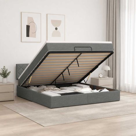 Lit coffre avec matelas et LED Gris foncé 140 x 190 cm Tissu (1/5)