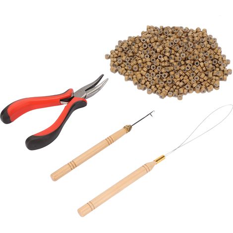 Kit d'extensions de cheveux : anneaux en micro-silicone, perles, pince, crochet, outil de coiffure au crochet (7 1000 pièces). (1/5)