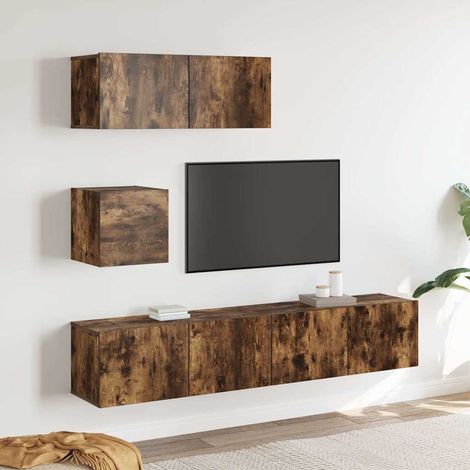vidaXL 4 Piece TV Cabinet Set Smoked Oak Engineered Wood (1/5)