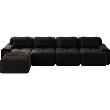 ELVMI Modulares Sofa 4-Sitzer mit Tiefsitz und Rutschfester Basis, Breiten Armlehnen, aus Cord, Schwarz (1/5)