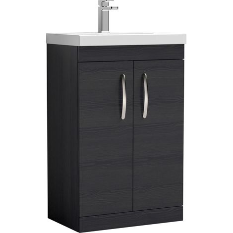 Nuie Athena Floor Standing 2-Door Vanity Unit with Basin-3 600mm Wide - Charcoal Black (1/5)