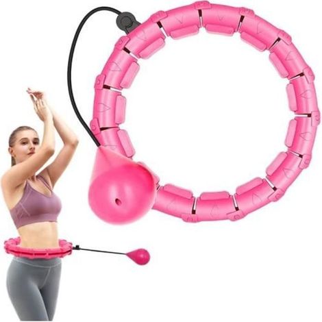 Hula Hoop Fitness - HKESTLD - Taille Réglable - 24 Noeuds - Boule de Poids - Rose (1/4)