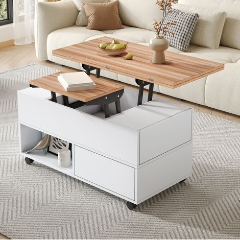 Tavolino da salotto rialzabile 100x50x52 cm bianco e legno FloraGrace (1/5)