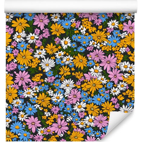 Papier peint Fleurs sauvages or et violet pour salon et chambre 50x1000 cm (1/5)