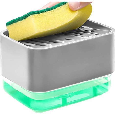 Pompa per dispenser di sapone, dispenser di sapone 2 in 1 e porta spugna, dispenser di sapone ricaricabile per cucina (grigio) (1/4)