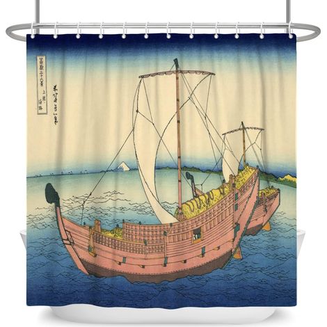 152x183cm Ukiyo-e Thème Rideau de Douche Japonais Kanagawa Océan Paysage Bois Bateau Nautique Rideau de Bain Mont Fuji Orient Ethnique Rideau pour Salle Bains Polyester avec Crochets (1/5)