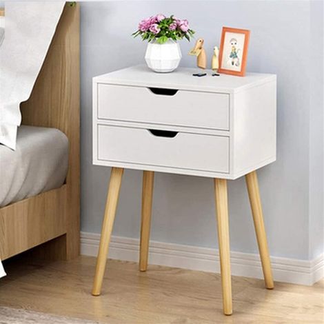 Table d'appoint Tables de Chevet Meubles de Chambre à Coucher avec 2 tiroirs de Rangement, Pieds en pin Massif