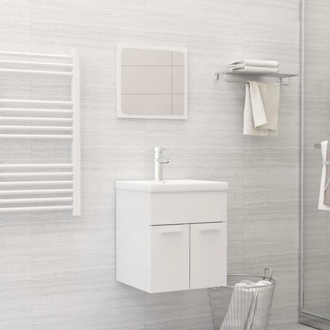 Ensemble de meubles de bain 2 pcs Armoire de rangement Blanc brillant Aggloméré 88648 (1/5)