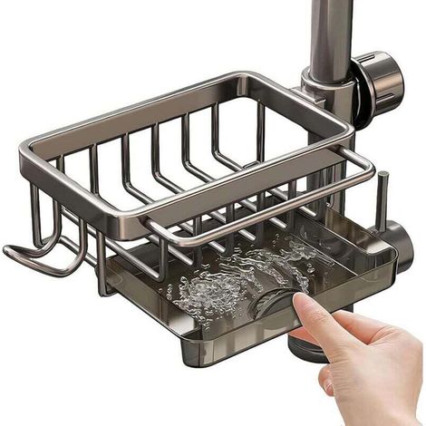 Étagère de rangement pour robinet d'évier, porte-éponge à vaisselle fixé au robinet, bac de récupération, support de rangement rond multifonctionnel pour tuyau d'arrosage
