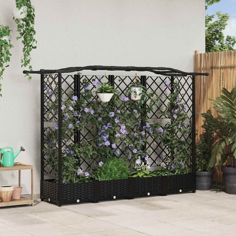 Cama elevada con trellis y techo Negro 203,5 x 40 x 125 cm PP