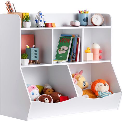 Mophorn Holz-Aufbewahrungsschrank für Kinder. 5-Fächer-Organizer mit Bücherregal. Für Kinderzimmer, Spielzimmer. Weißer Spielzeugschrank für Kinder. Kinderzimmer, Kindergarten.